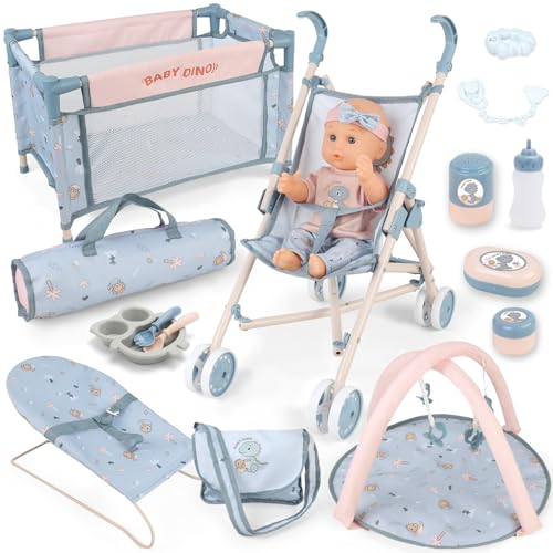 12 inch Doll Stroller Crib Bed Nursery Role Play Set with Play Mat and Travel Bag B625