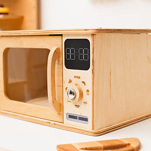 Dark Walnut Wooden Kids Microwave Oven Toy J8426