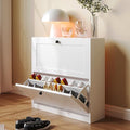 White Shoe Cabinet with 2 Flip Drawers and Adjustable Shelf Q2191