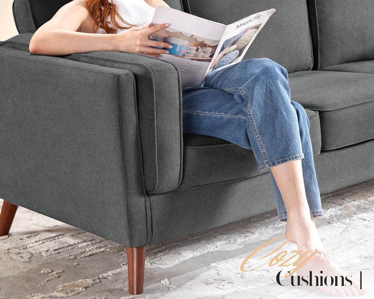 87 inch Dark Grey Deep Seat Sofa with Embedded Arm Pillow B670724