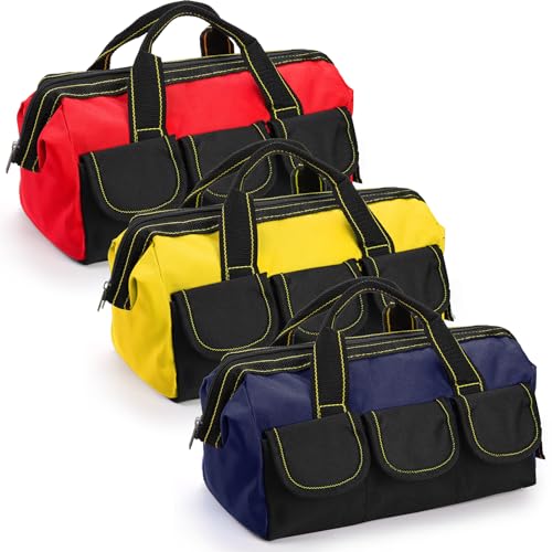 3 Pack 13 Inch Tool Bag with Waterproof Base, Heavy Duty Tool Storage Bag Organizer, 5 Pockets T98139