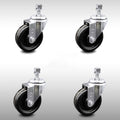 Set of 4 Black 4 inch x 1.25 inch Stainless Steel Swivel Threaded Stem Caster with 3/8 inch Stems V704452