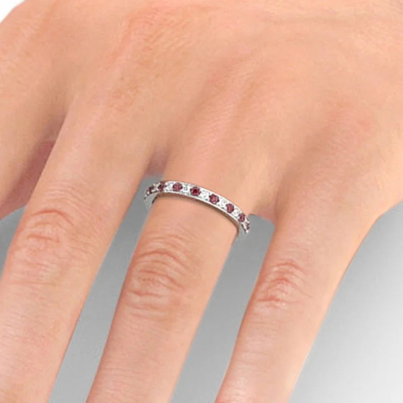 14K White Gold Diamond Ruby Half Eternity Band Z89890