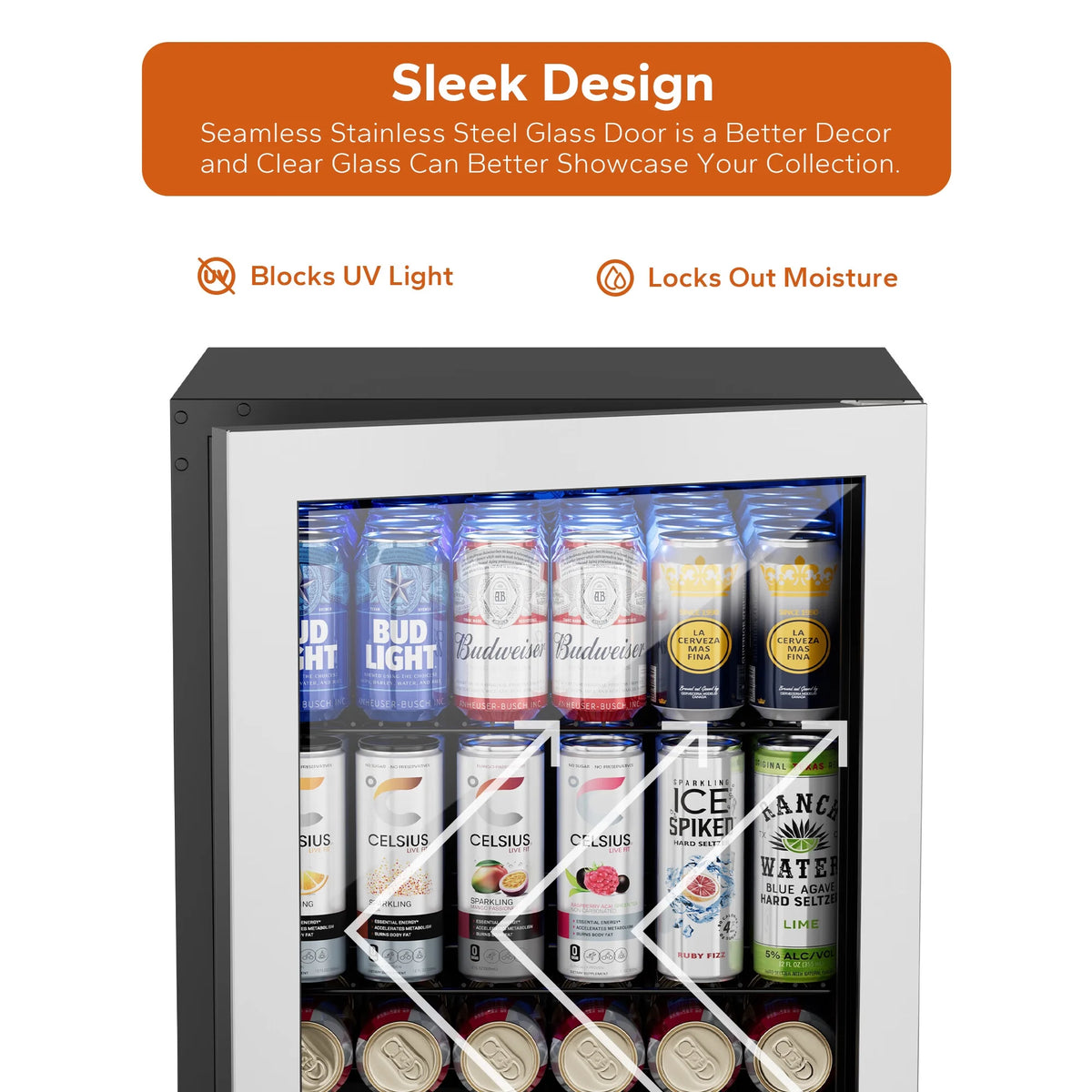 Beverage Refrigerator Cooler 102-140 Can Freestanding Mini Fridge with Glass Door F1949