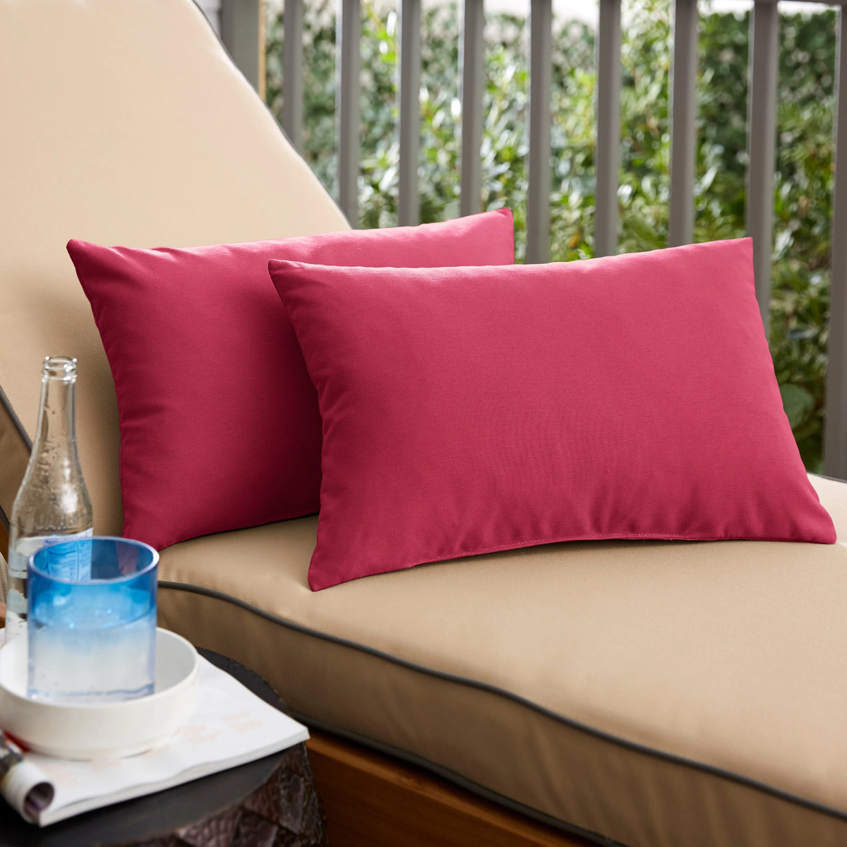 Hot Pink Knife Edge Lumbar Pillows Set of 2 12 in x 24 in U9857