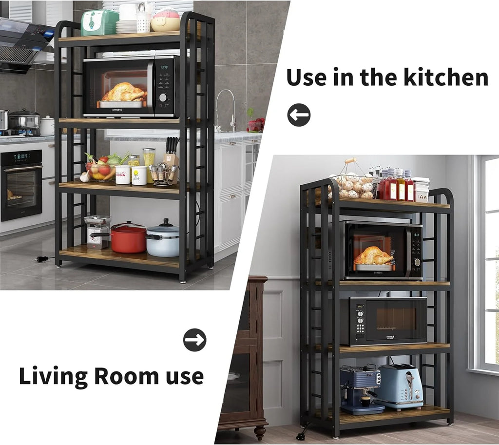 Rustic Brown 4-Tier Kitchen Baker's Rack with Power Outlet T4626