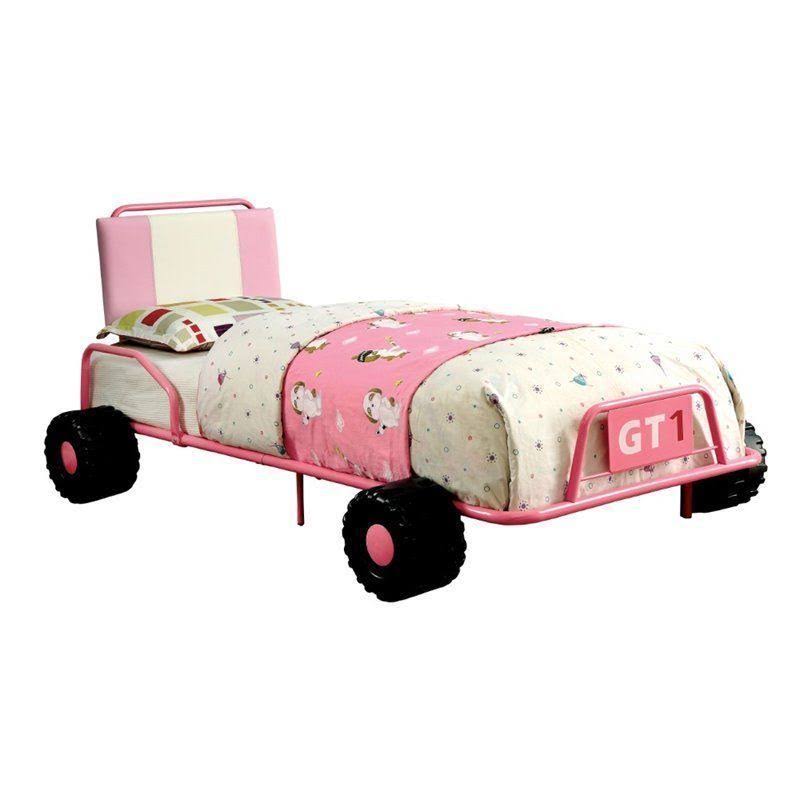 Pink Twin Metal Race Car Bed L95424