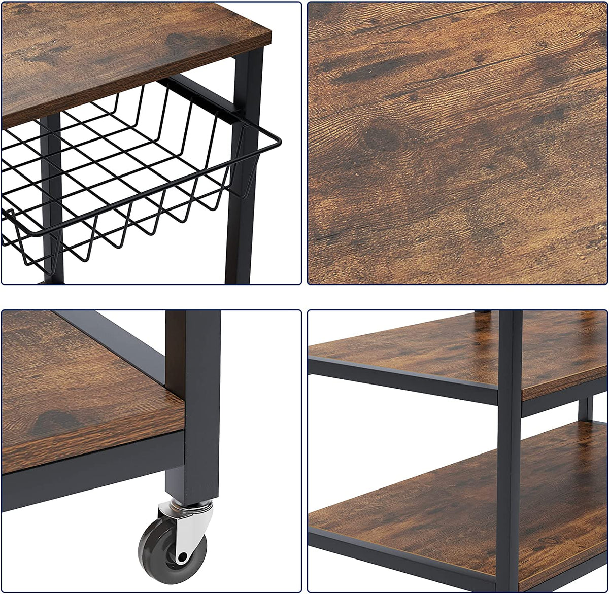 Black 3-Tier Baker's Rack Utility Shelf with Storage and Drawer B37736