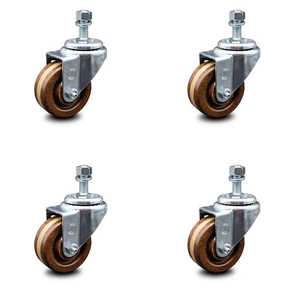 Set of 4 Swivel Caster with 3x22 Wheels and 10mm Stem Q625