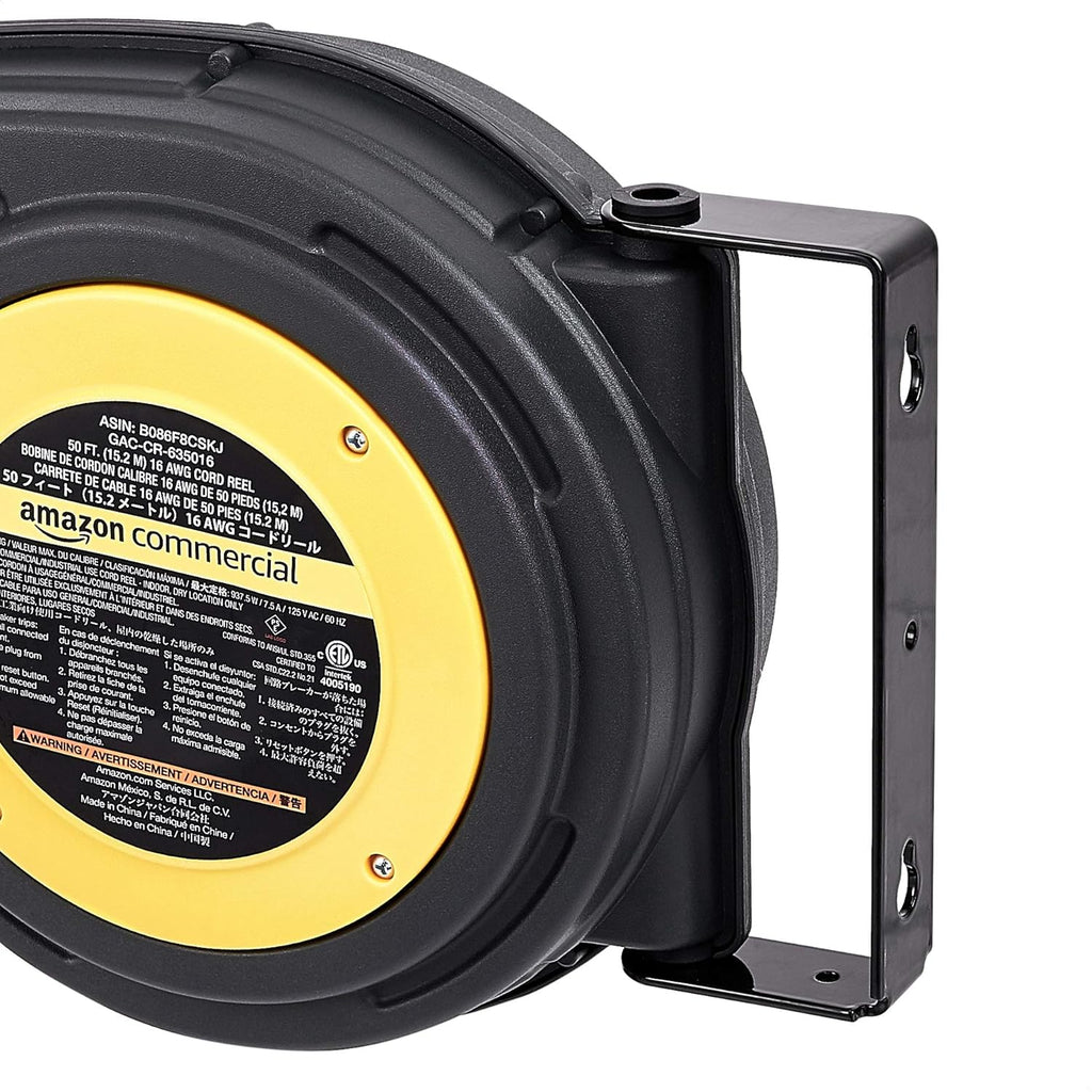 Retractable Heavy Duty 16AWG x 50' Extension Cord Reel with Glow Strip Cable and LED Light-Up Triple Tap Connector P45757