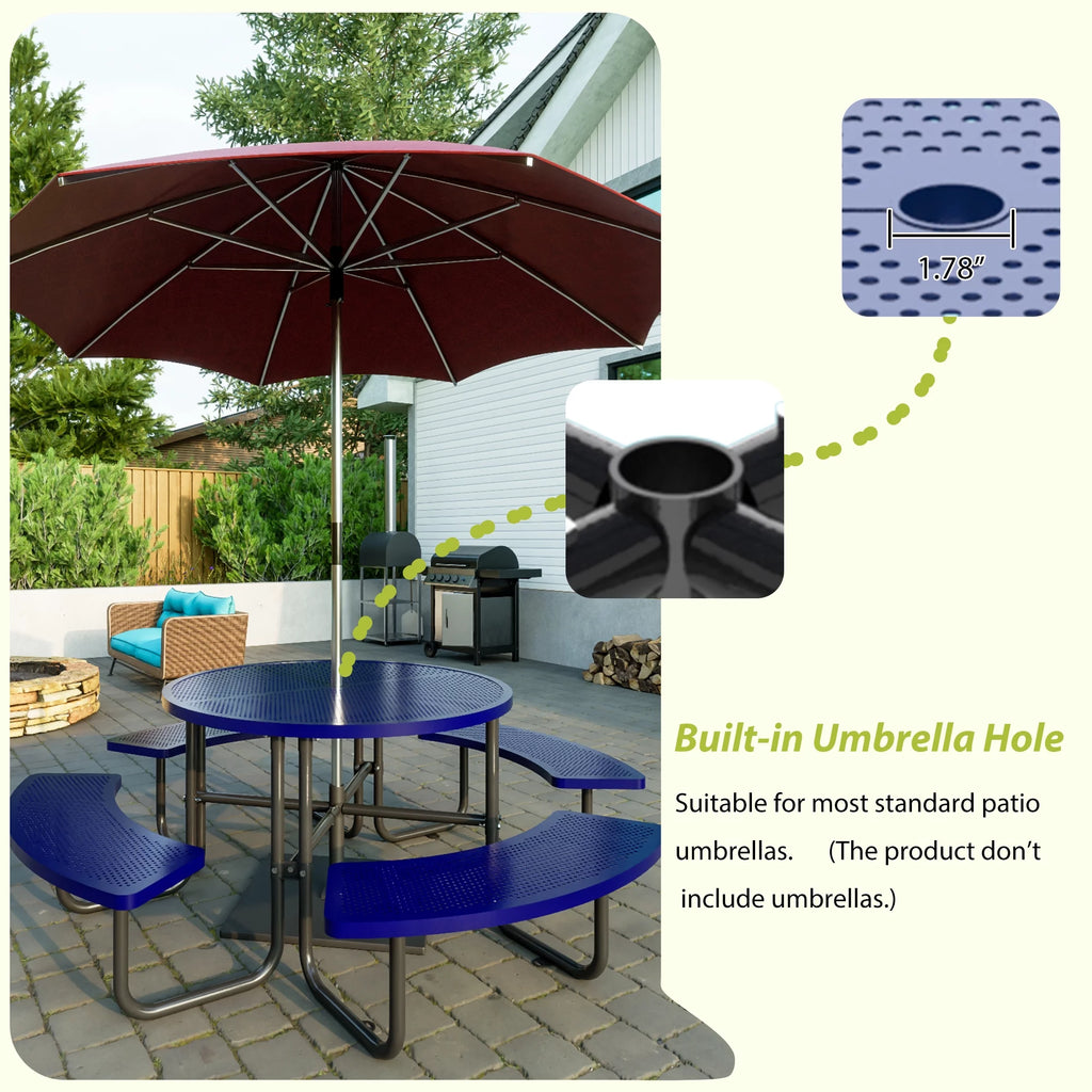 46'' Steel Round Picnic Table with Umbrella Hole U693746