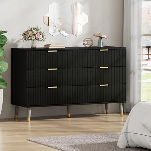 Black 7 Drawer Dresser with Metal Handles L47266