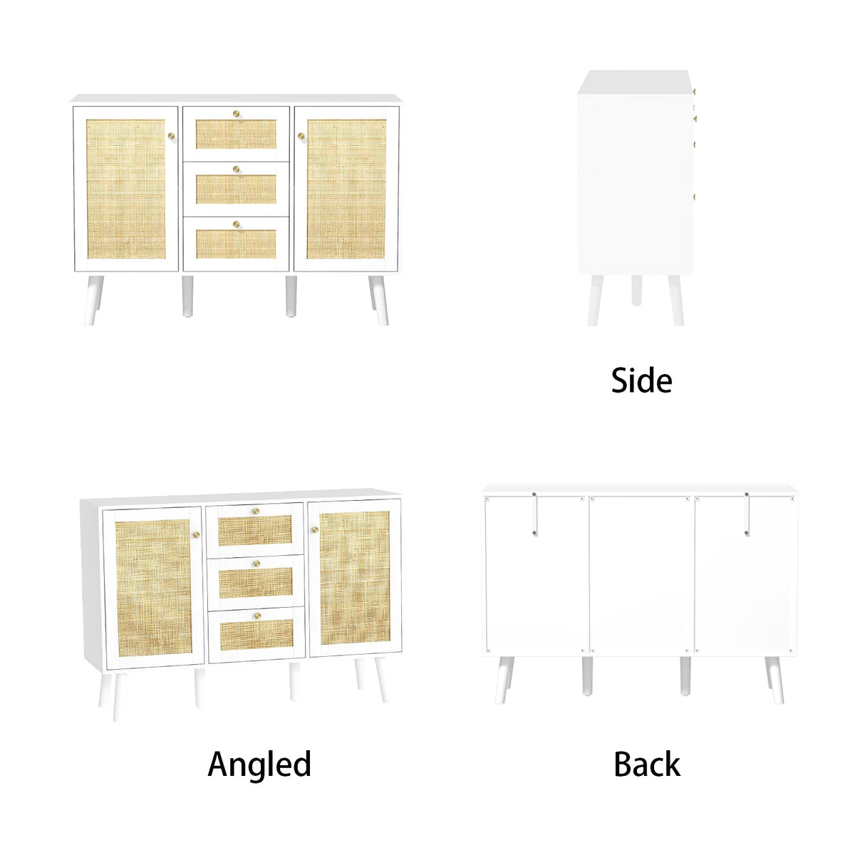 White Rattan Storage Cabinet with 2 Doors 3 Drawers Y6463