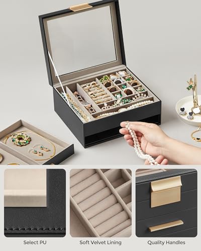 3-Layer Jewelry Box with Glass Lid and 2 Drawers N246