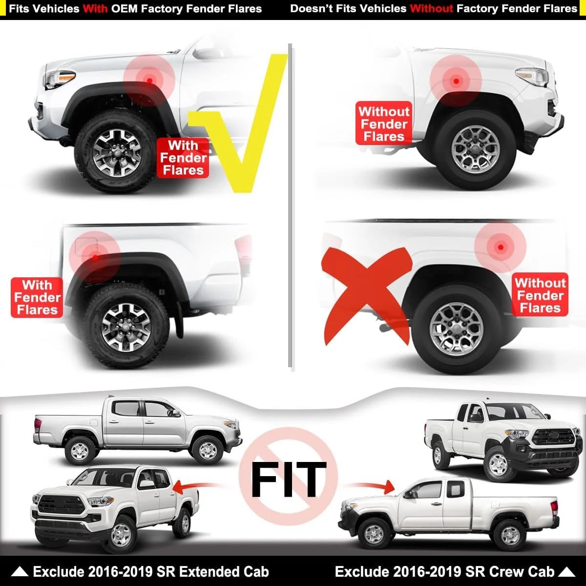 4-PC Molded Mud Flaps Splash Guards for Toyota Tacoma S299