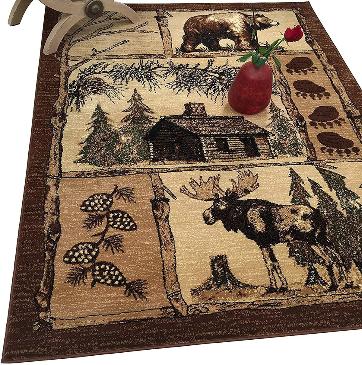 Rustic Cabin Moose and Lodge Theme Rug Brown Carpet H719567