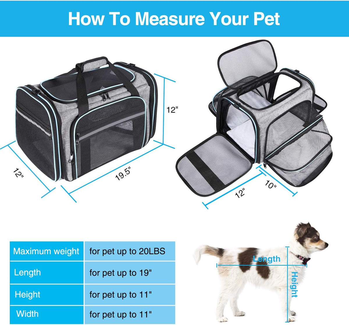 Portable Pet Carrier 2 Sides Expandable Soft-Sided Large Cats Carrier Collapsible Kennel Travel 4 Doors with Removable Pads and 3 Pockets Pack of 2 P336346