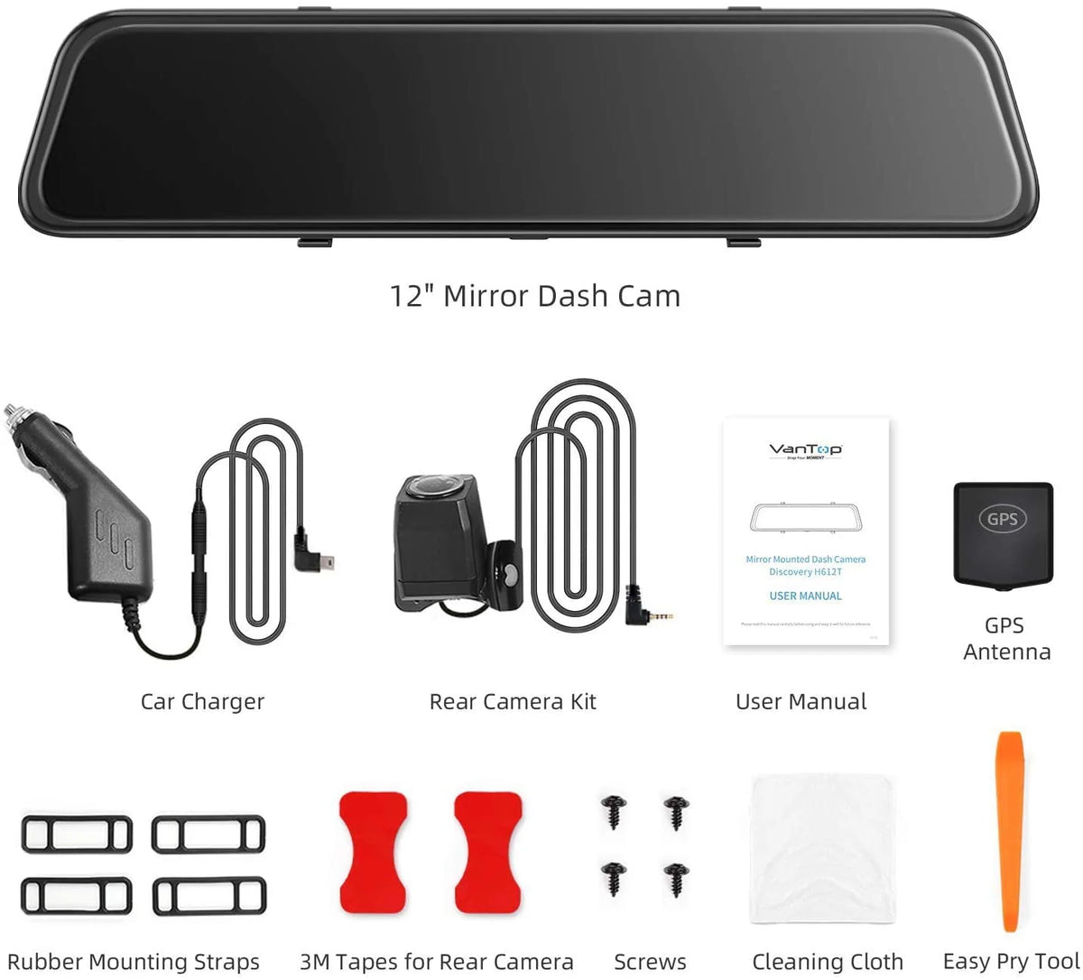 4K 12 Mirror Dash Cam Front & Rear View Dual Dash Camera Y700615