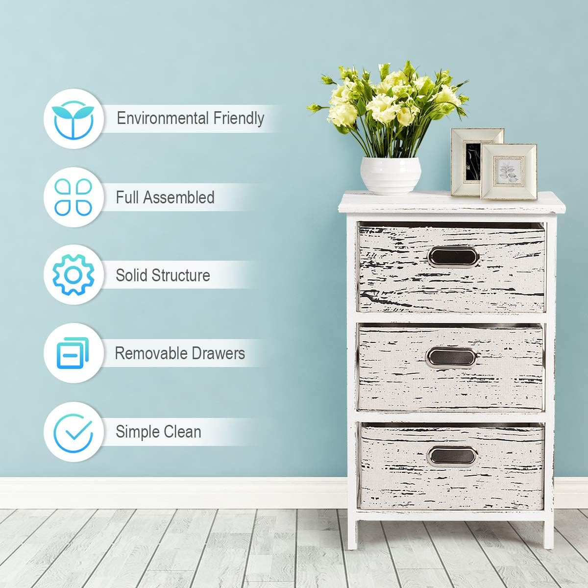 3 Fabrics Storage Drawer Units with Wood Frame O100224