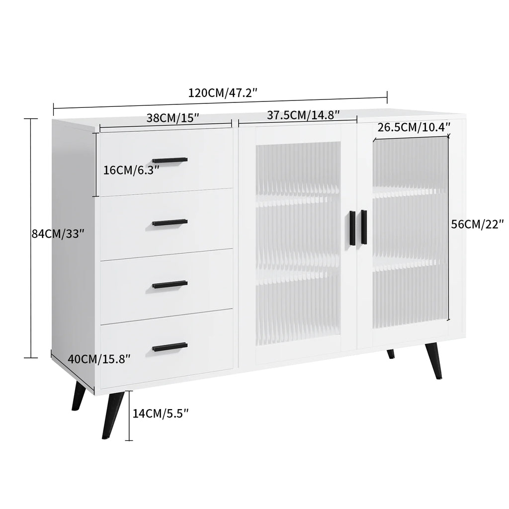 Storage Cabinet with 4 Drawers & 2 Tempered Glass Doors B5109