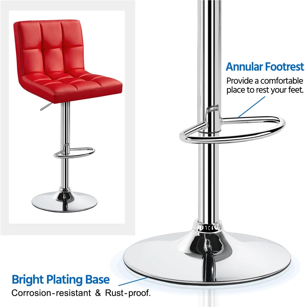 Red Faux Leather Adjustable Swivel Counter Bar Stools, Set of Two H12593