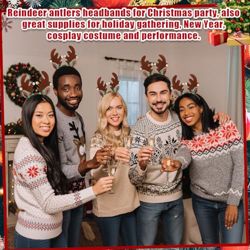 36 Pcs Christmas Reindeer Antler Headbands with Bell W423348