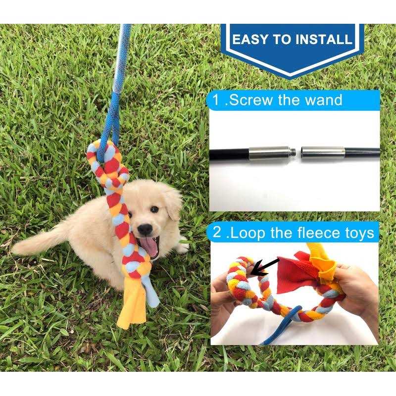 Interactive Flirt Pole Dog Toy with Fleece Rope Tether G2750