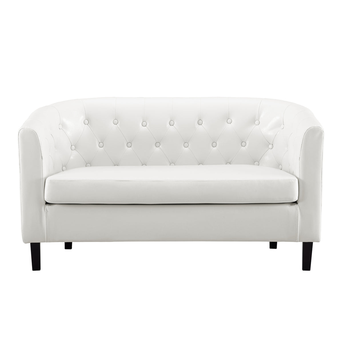 White Faux Leather Barrel Loveseat J237