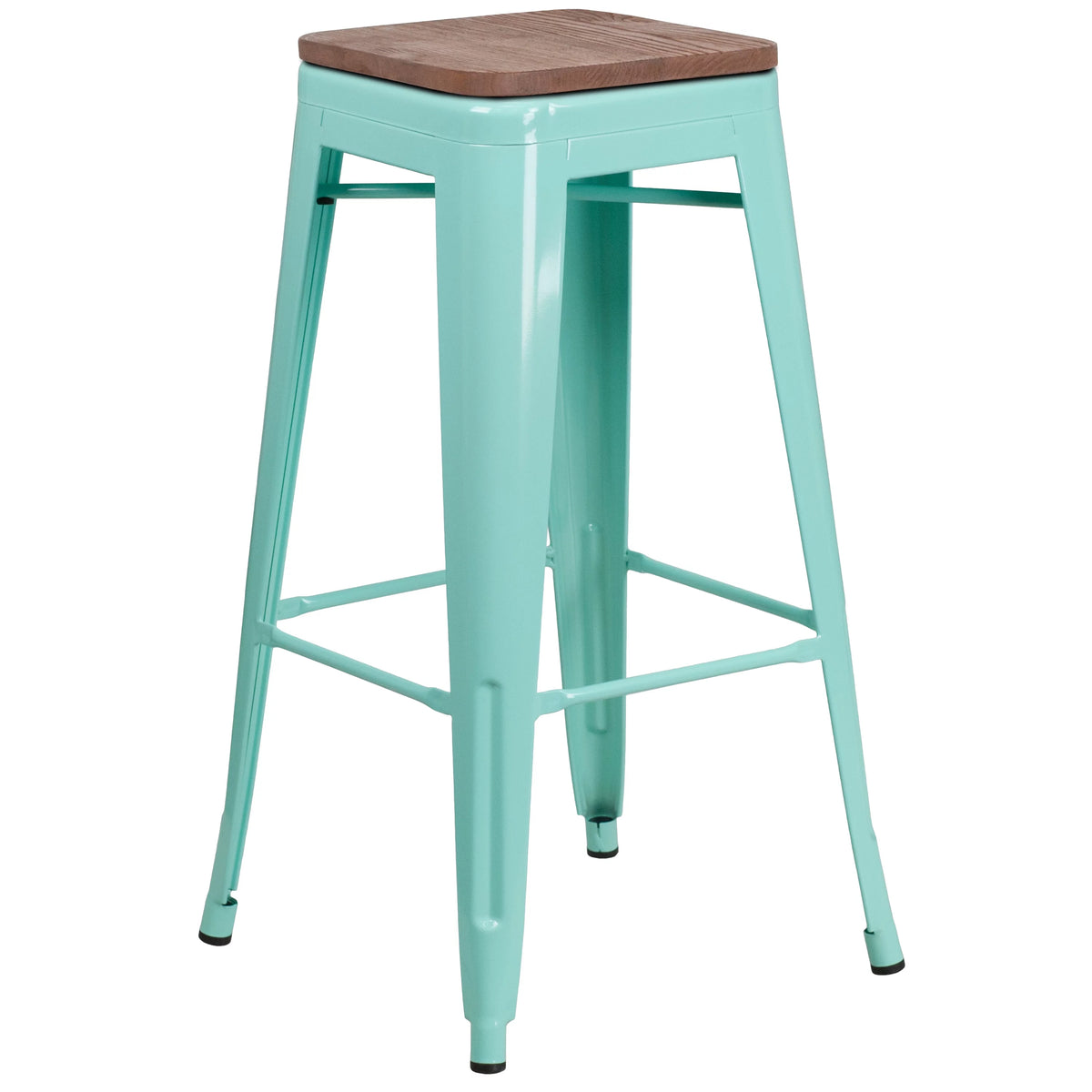 Backless Mint Green Barstool with Wood Seat Y69513