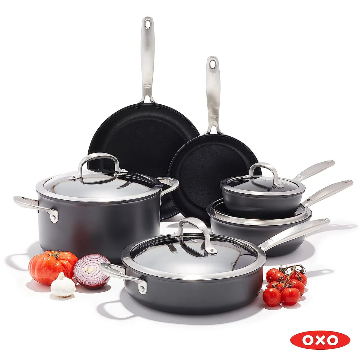 10 Piece Nonstick Cookware Set Stainless Steel Handle Black L7187
