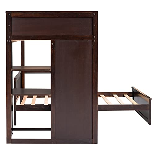 Twin Over Twin Solid Wood Bunk Bed with Storage I741