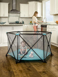 Portable Play Yard, Washable, Aqua, 6-Panel T892