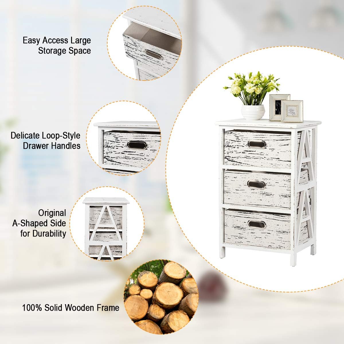 3 Fabrics Storage Drawer Units with Wood Frame O100224
