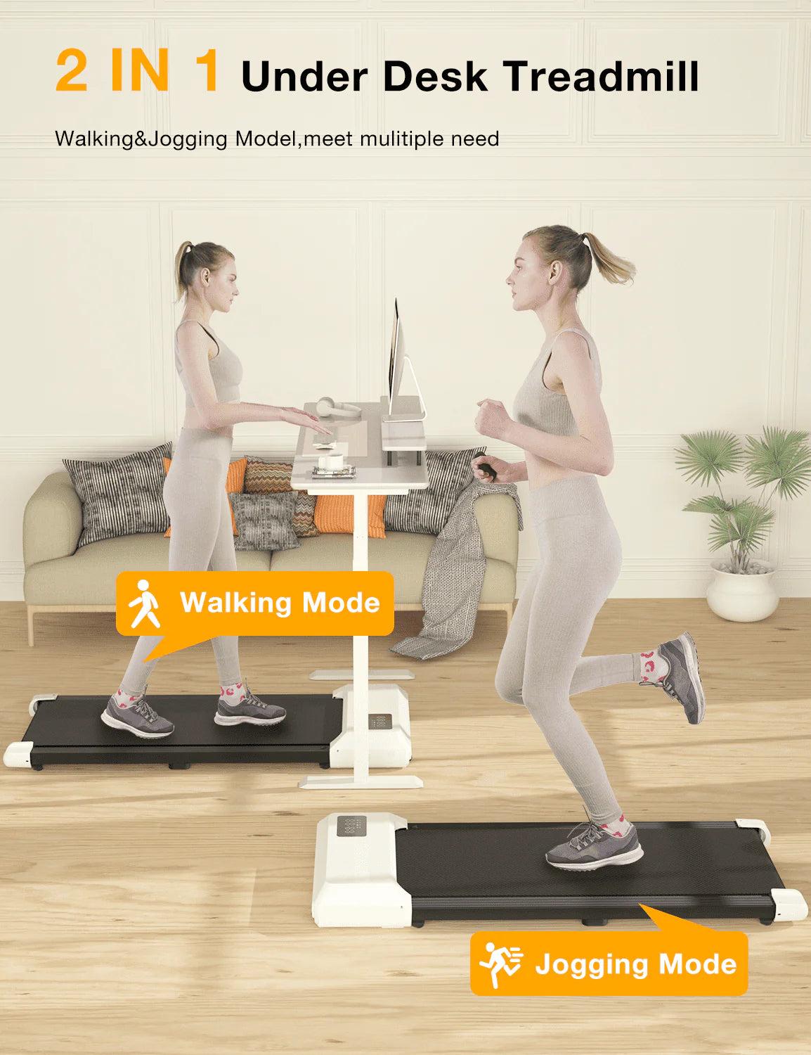 2 in 1 Under Desk Treadmill with Remote Control and LED Display G5568