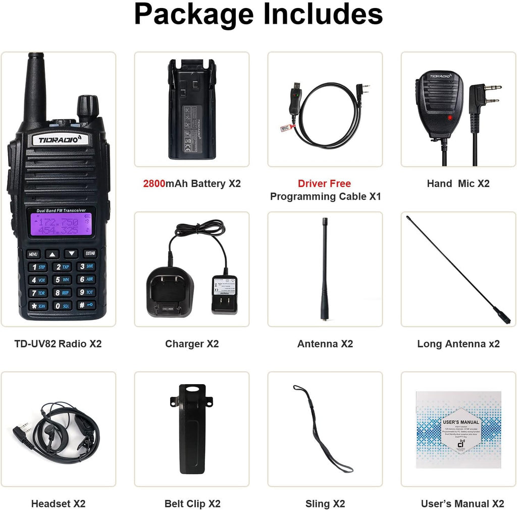 UV-82 Ham Radio Handheld 2 Way Radio with Programming Cable and Long Antenna (2Pack-Black) P983914
