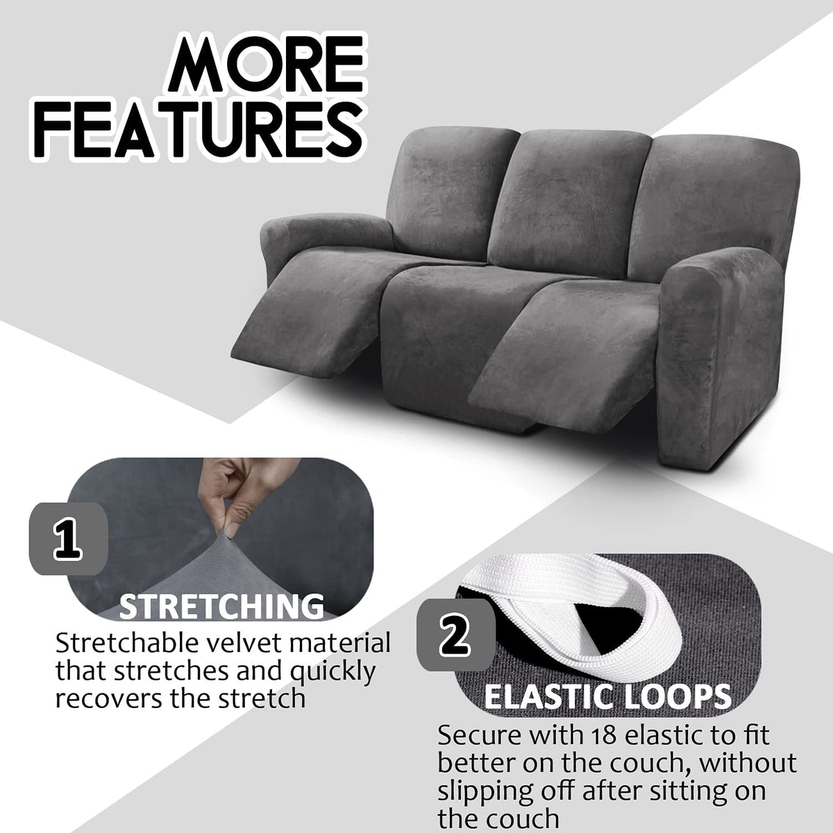 Velvet Sofa Cover 3-Seater Set of 8 X64783