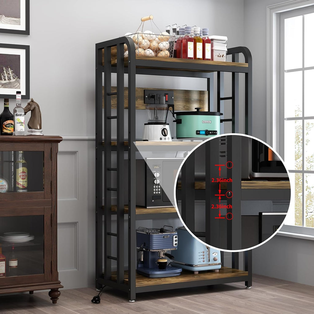 Rustic Brown 4-Tier Kitchen Baker's Rack with Power Outlet T4626