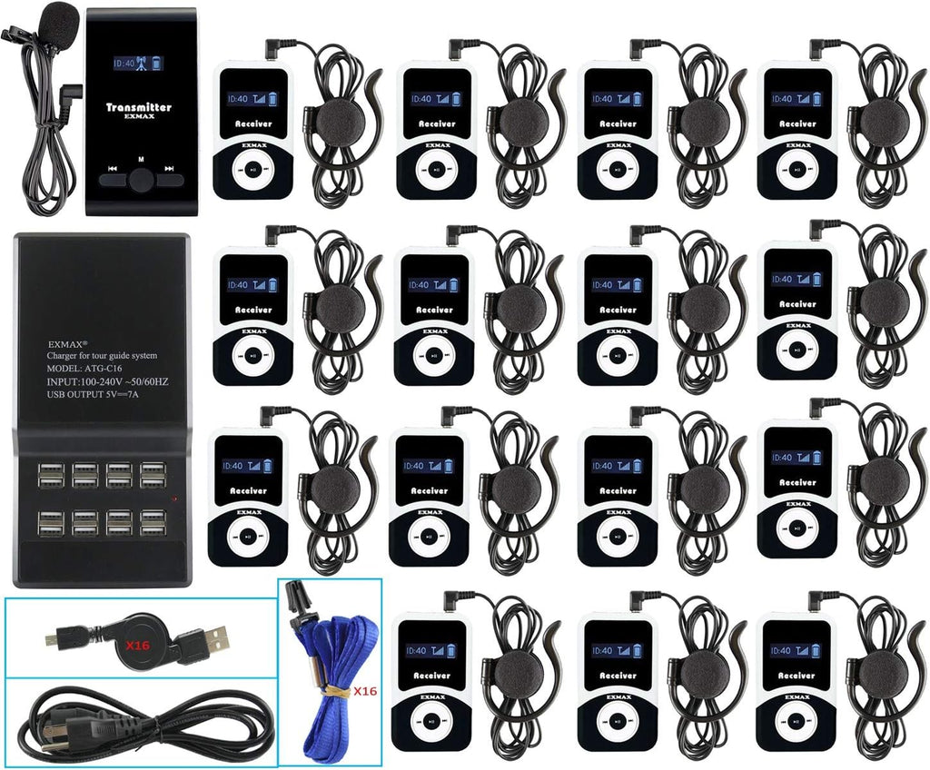 1 Transmitter 15 Receivers Wireless Tour Guide System with Charge Station E821328