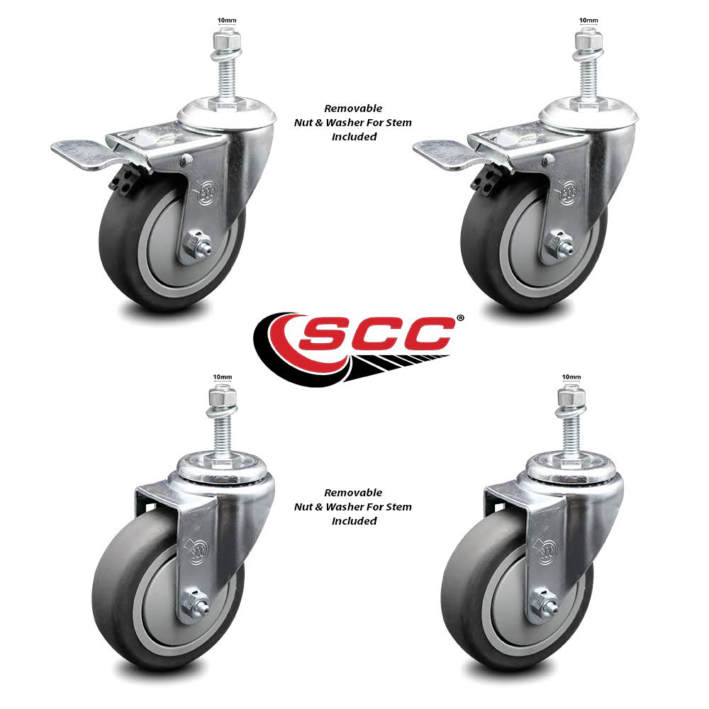 4 inch Thermoplastic Rubber Swivel Stem Caster Set with Total Lock Brake V258739