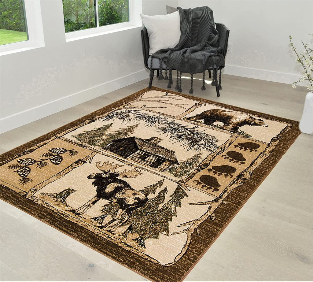 Rustic Cabin Moose and Lodge Theme Rug Brown Carpet H719567