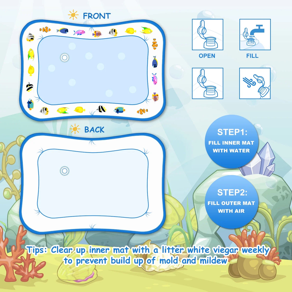 Tummy Time Baby Water Play Mat Toys for Infant Early Development Activity Centers S2517