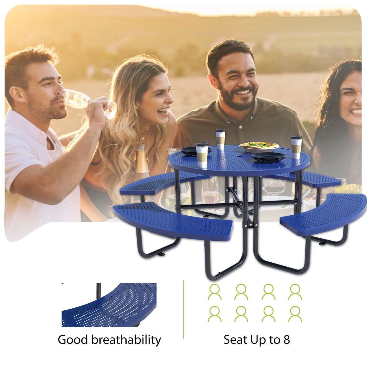 46'' Steel Round Picnic Table with Umbrella Hole U693746