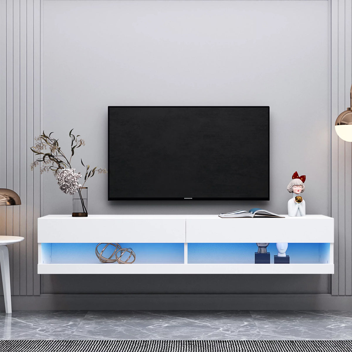 Wall Mounted Floating 80" TV Stand with 20 Color LEDs White A729639