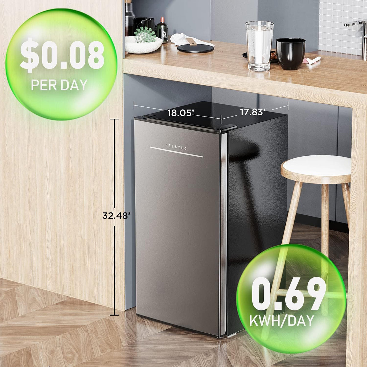 3.2 Cu.Ft Single Door Mini Fridge with Freezer K112749