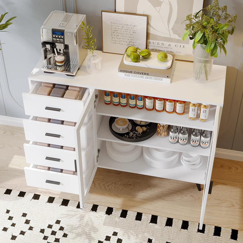 Storage Cabinet with 4 Drawers & 2 Tempered Glass Doors B5109