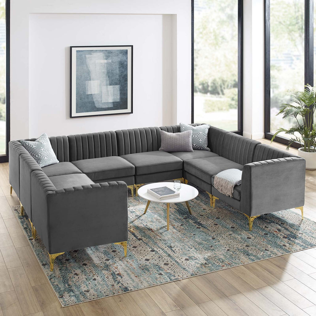 Gray Velvet 8-Piece Sectional Sofa Z130685