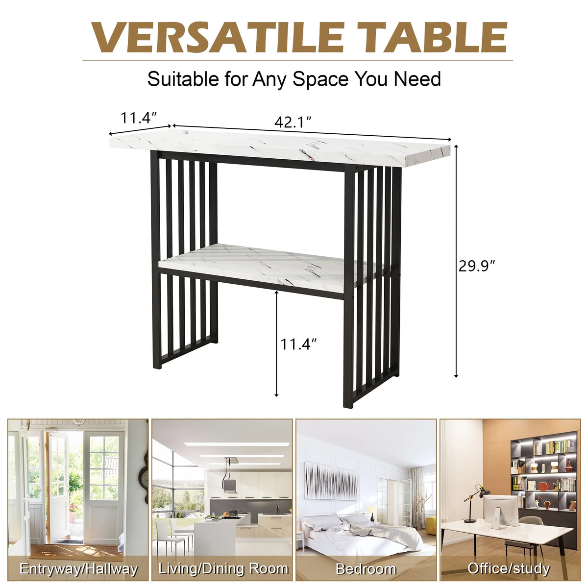 Black & White 42-Inch Console Table with Metal Legs L7444