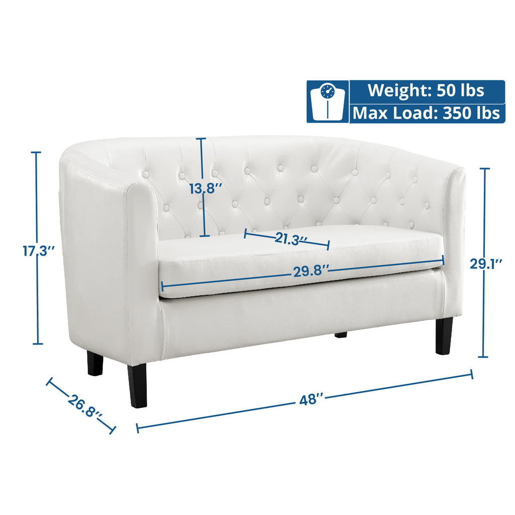 White Faux Leather Barrel Loveseat J237