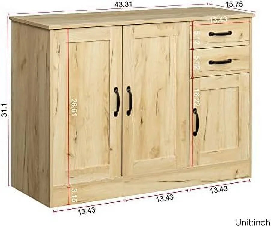 Wood Buffet Sideboard Cabinet with Adjustable Shelves R13523