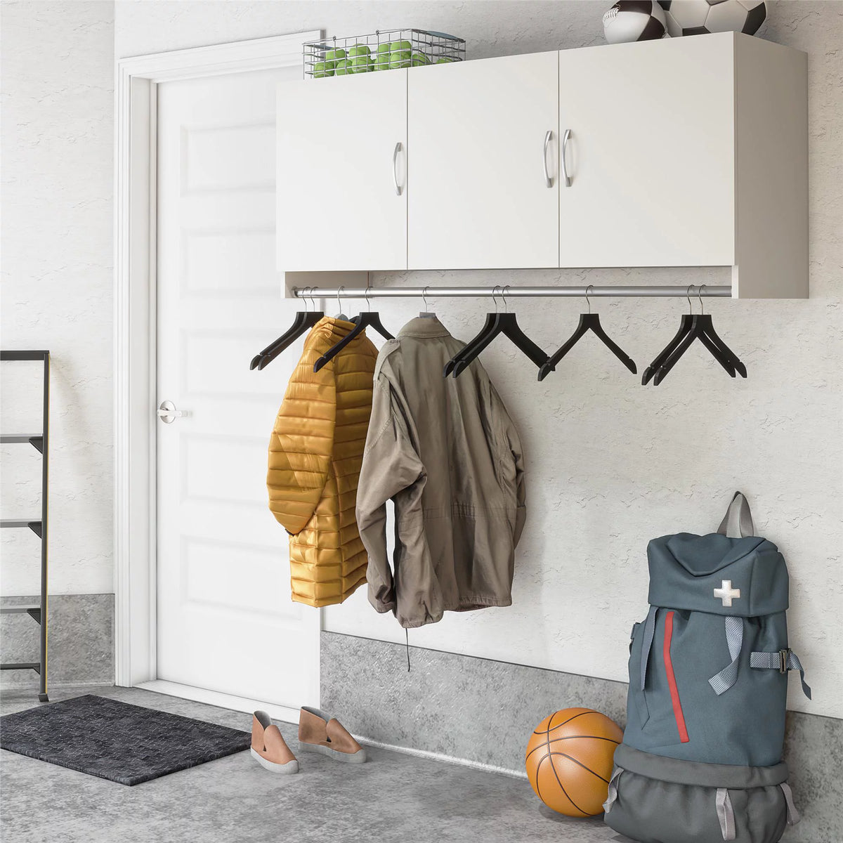 White 3 Door Wall Cabinet with Hanging Rod R9404
